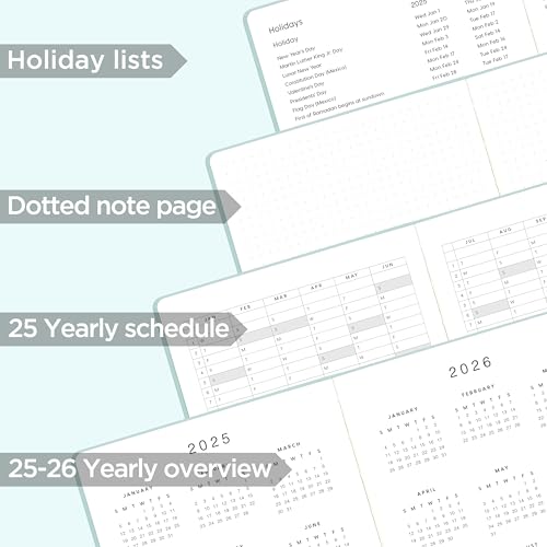 Planejador de capa dura diário, semanal e mensal 2025, 14,5 cm x 20,3 cm, agenda diária, abas mensai