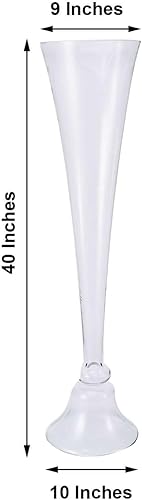 Miniatura 3 de Efavormart - 1 jarrón de trompeta de vidrio reversible transparente de 40 pulgadas, jarrones altos de cristal, bodas, eventos, decoración del hogar