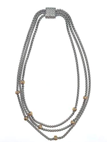 3 Strands Of Stainless Steel Box Chains Gold Beads Magnetic Clasp Necklace For Women Girls (18''), Silver #TOP5
