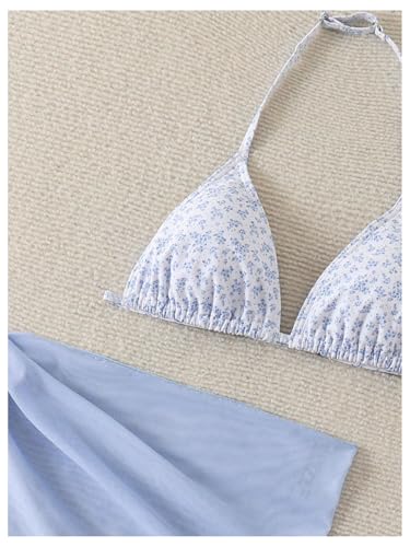 SOLY HUX Girl's Summer Swimsuit Set Floral Halter Triangle Bikini Set with Wrap Skirts Beachwear3