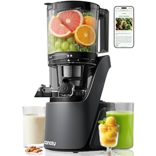 Canoly C16 Cold Press Juicer, 6" Extra-Wide Feed Chute, 300W AC Motor Juicer Machine, 3-IN-1 Strainers (Juice & Sorbet & Nut Milk), Fit Whole Fruits & Vegetables, Self-Precut System, Cosmic Gray