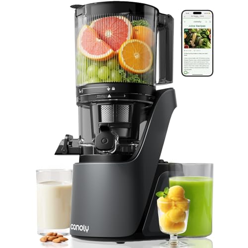 Canoly C16 Cold Press Juicer, 6" Extra-Wide Feed Chute, 300W AC Motor Juicer Machine, 3-IN-1 Strainers (Juice & Sorbet & Nut Milk), Fit Whole Fruits & Vegetables, Self-Precut System, Cosmic Gray