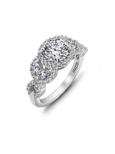 DIAMONBLISS Sterling Silver Cubic Zirconia Round Halo & Marquise Ring, Size 7