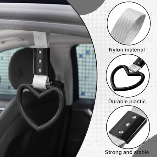 Image of 2PCS Heart Shaped Car Handle Straps, Rear Bumper Warning Keychain Ring for Car Exterior Accessories (Black-Silver)