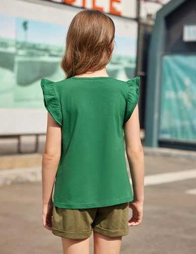 Image of Flypigs Girls T Shirts Ruffle Shrit Plain Blank Tank Tops Short Sleeve Cotton Tshirts Basic Blouse 3T-10Years