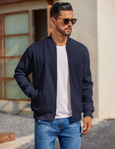 Image of COOFANDY Mens Light Cotton Bomber Jacket Flight Casual Softshell Varisty | Lightweight Zip Up Jackets,Soft Breathable Fabric,Perfect for Streetwear Daily Commute Travel,Fashion Windbreaker for Winter