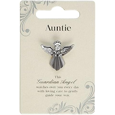 Guardian Angel Brooch for Auntie, Angel Badge with Rhinestone for Women, Gift with Inspirational Message, Lapel Pins-Silver-One Size, Metal Cover
