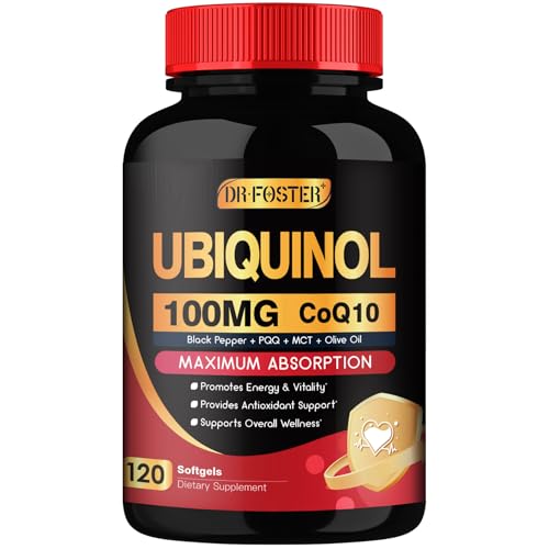 DRFOSTER CoQ10 100mg Ubiquinol - Coenzyme Q10 Co Q 10 Supplement Cq10 with PQQ & Vitamin E & Black Pepper - 120 Count
