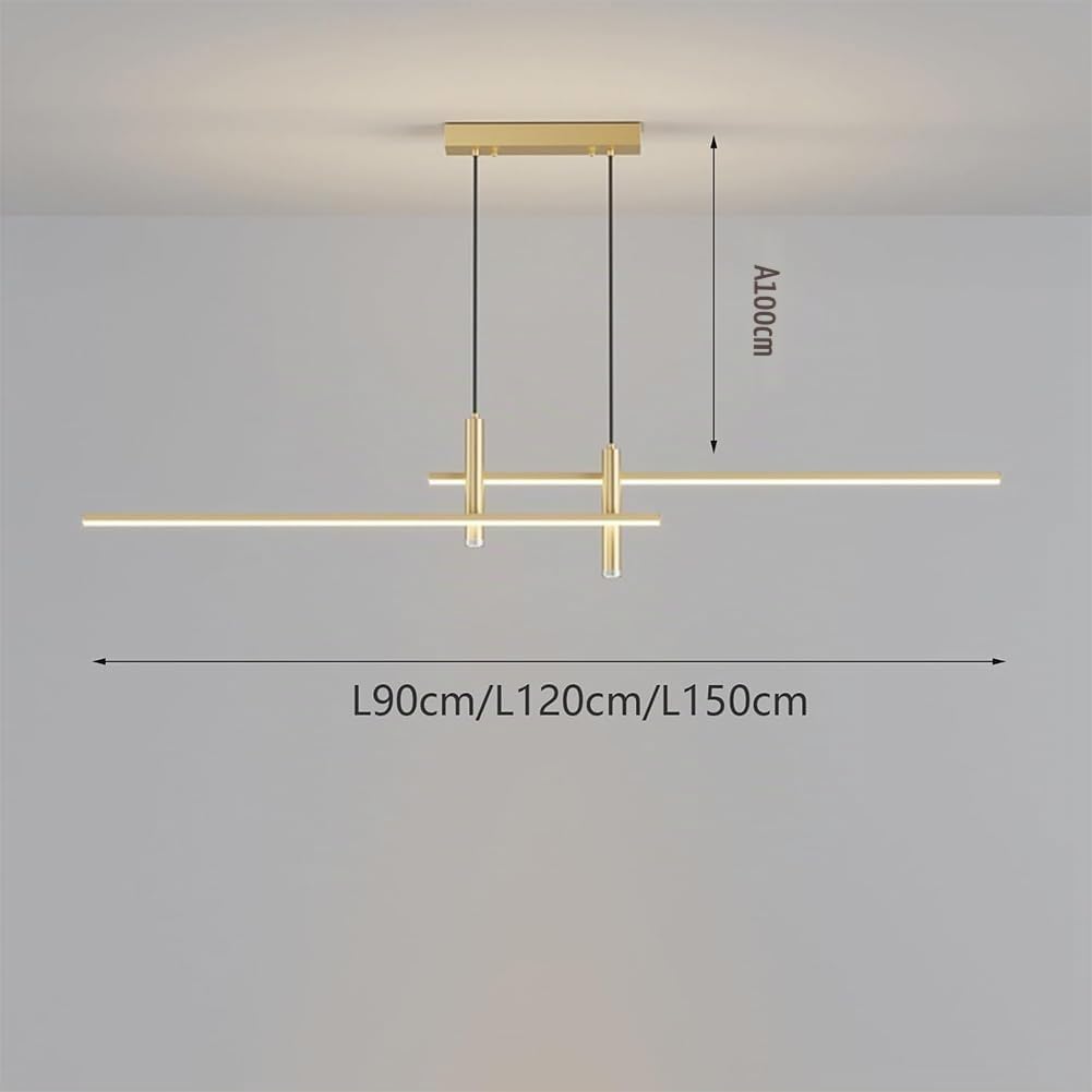 Lampadario Moderno Lineare LED Lampada a Sospensione Cucina Isola Soggiorno Nero Lampadari Dimmerabile con Telecomando Altezza Regolabile Luci per Tavolo Sala da Pranzo Ufficio Lampade (Oro, 150cm)
