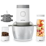 SUNVIVIPRO Electric Blender and Food Processor Combo: 4 in 1 Food Grinder for Grinding Meat Coffee, Peeling Garlic & Juicing, 350W Food Chooper with 1.8L Stainless Steel Bowl & 2 Cups, 2 Speed, White