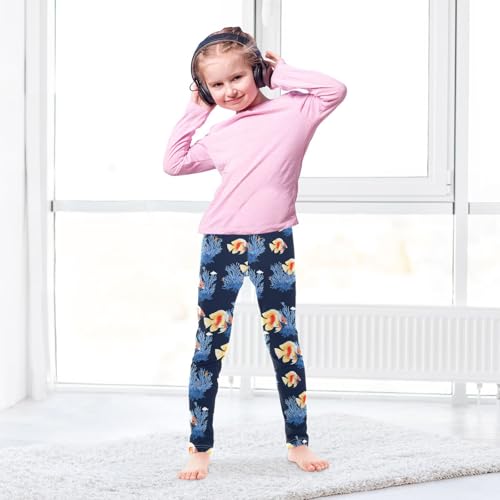 ALAZA Girls' Leggings Children's Yoga Pants Skinny Printed Dance Fish Coral Comfortable 4T3