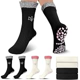 COARVXA 4 Pairs Cute Pilates Grip Socks for Women Ruffle Frilly Embroidery Non Slip Grip Socks for Yoga, Barre, Barefoot