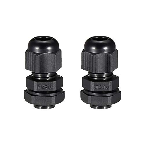 Image of sourcing map M12 Cable Gland Waterproof Plastic Joint Adjustable Locknut Black for 3mm-6.5mm Dia Cable Wire 2 Pcs