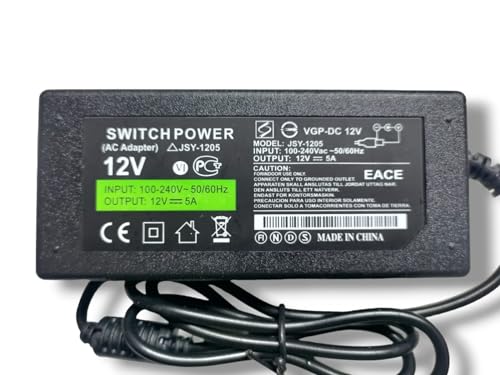 12V 5A Alimentatore trasformatore power supply 12V 5A 60W Attacco 5.5x2.1 positivo al centro ricambio modem telecamere Dvr Pc