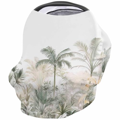 Nursing Cover for Breastfeeding Scarf, Tropical Plants Palm Trees Watercolor Green Baby Car Covers Super Soft Multi Use for Canopy Shopping Cart Cover Blanket Stroller Cover