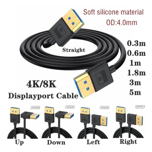 Cable Displayport 1.4 4K 144Hz de silicona con conector macho angular 90° 3