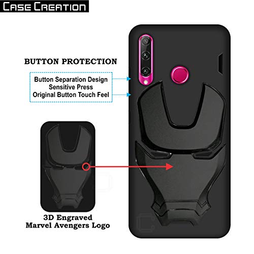 Image of COVERLY Official 3D Touch Feel Trending Avengers Logo Mask Soft Rugged Grip Silicone Iron Man Super Power Cartoon Movie Engraved Silicone Matte Back Cover for Honor 20i (2020) -HD Black Avenger