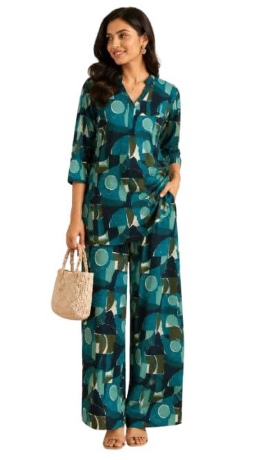 Women's Abstract Print Co-ord Set with Wide Leg Trousers-image-40