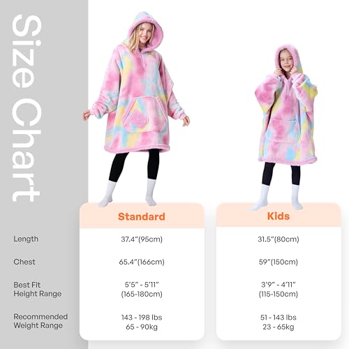 Image of Giggling Getup Wearable Blanket Hoodie for Girls and Boys Warm Cozy Sherpa Fleece Hooded Blanket Sweatshirt Oversized Hoodie with Giant Pocket & Sleeves for Kids Cotton Candy Tie Dye