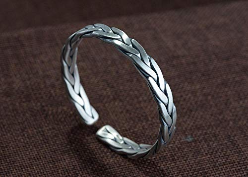 Bracelet tressé argent véritable S990 fait à la main style rétro vintage dames