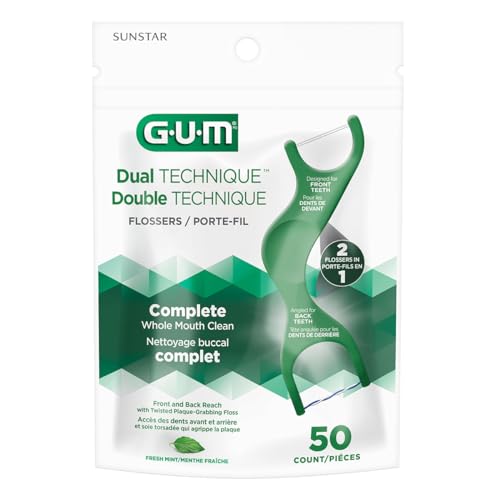 Higiene Bucal Y Dental, Drugstore GUM Dual Technique Flosser - Hilo Dental Dual Para la Higiene de Dientes Delanteros y Traseros (Paquete de 50)