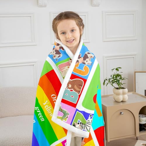 Image of Feelyou Kids Educational Throw Blanket Playtime Collection ABC, Numbers and Shapes Learning Plush Blankets and Throws Kids Play Fuzzy Blanket for Bed Sofa Couch for Playroom Bedroom 60 inchx80 inch