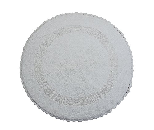 Saffron Fabs SPA Bath Rug 100% Soft Cotton 36 Inch Round, Reversible-Different Pattern On Both Sides, Solid White Color, Hand Knitted Crochet Lace Border, Hand Tufted, 200 GSF Weight, Machine Washable