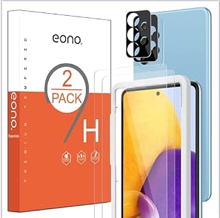 Amazon Brand- Eono 2 Pack Screen Protector and 2 Pack Camera Lens Protector Compatible with Samsung Galaxy A72, HD Clarity, Anti-scratch, Bubble-Free Installation, 9H-Hardness,6.7 Inches