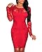 Cfanny Women's Lace Nude Illusion See Through Sleeves Bodycon Dress,Red,Small