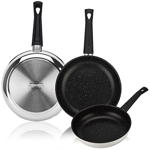 Magefesa - Deep Galax set de sartenes 20 + 24 + 28 cm, antiadherente multicapa efecto piedra, induccion total, apta para todo tipo de cocinas, mango ergonomico con salvallamas, facil uso y limpieza
