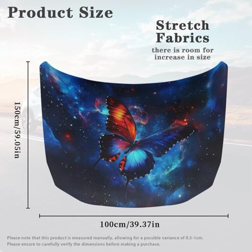 Image of Car Front Hood Purple Butterfly Cover Blanket Easy Installation All-Weather Vehicle Front Engine Hood Flag Protector Automotive Accessories Compatible with SUV Cars Trucks