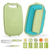 HI NINGER 9 in 1 Schneidebrett Multifunktions, Faltbare Schneidebrett Küche mit 5 Gemüseschneider und 2 Messer Tragbares Schneidebrett Kunststoff Faltbares Abflusskorb für Camping, Grillen, Outdoor