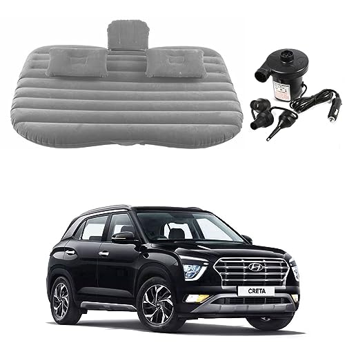 Image of Oshotto Multifunctional Car Travel Bed Mattress with Two Air Pillows, Car Air Pump Compatible with Hyundai Creta (2020-2026) (Grey)