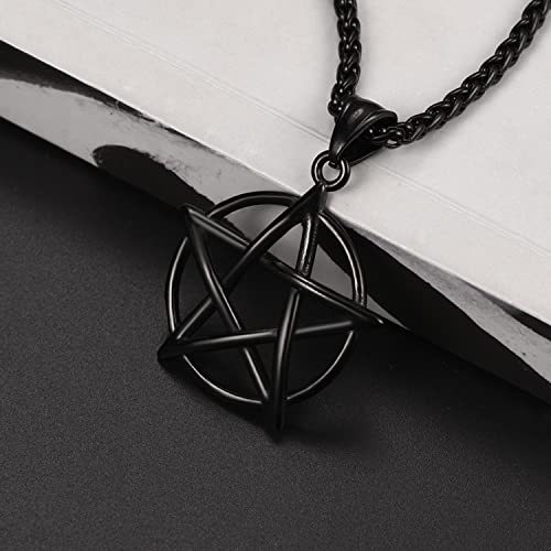 U7 Wiccan Necklace Pagan Pendant Men Women Stainless Steel/Black/18K Gold Plated Pentagram/Norse Viking/Raven Occult Necklaces3
