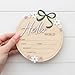 Wooden Baby Announcement Sign 6 Inch Round Birth Stat Plaque with Floral and Bow Design (MatteSage)