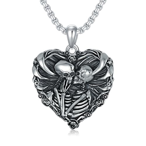 LILALO Skull Necklace S925 Sterling Silver Skeleton Lover Necklace Skeleton Skull Gothic Jewelry by LILALO - Used condition - US$24.72