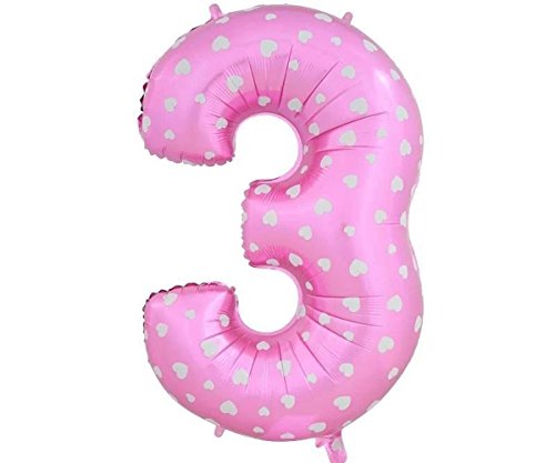 Image of AMFIN 17 inch 3 Number Foil Balloon, Birthday Decoration Items [Helium Supported] - Pink