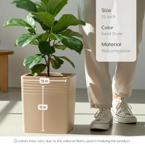Image of Eha Earth Friendly Portico Big Planters for Home Decor | 15 inch, Pack of 1 | Heavy Duty Plant Pot Made with Rice Husk & Bamboo Biocomposite | UV Protected Pot for Plant | Pots & Planters Big Size