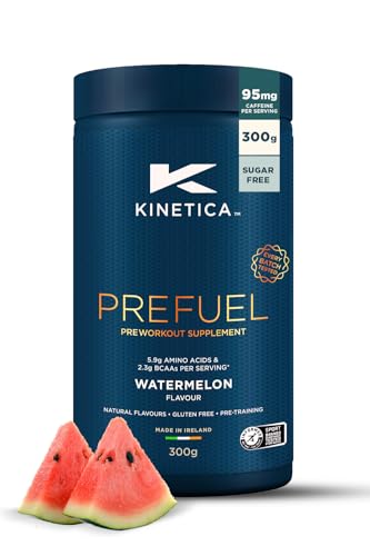 Kinetica PreFuel, pré-entrainement, Pastèque, 30 portions - 5,9 g d’acides aminés et 2,3 g de BCAA par portion - sans gluten, sans sucre, pot de 300 g