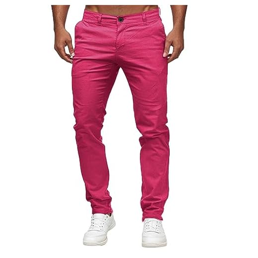 A221 Pantalon cargo en coton pour homme, multi-poches, coupe ajustée, extensible, robuste, pantalon de randonnée, de trekking, style militaire tactique, Rose, M