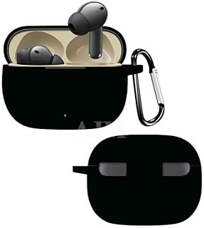 جراب حماية 360 درجة مقاوم للصدمات من المطاط الناعم مع سلسلة مفاتيح لسماعات ريلمي بادز T300 من ايه جيه ام، أسود