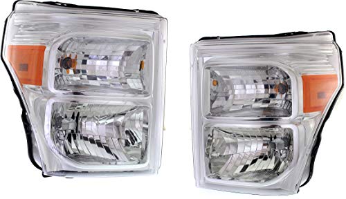 Evan-Fischer Headlight Set Compatible with 2011-2016 Ford F-250 Super Duty F-350 Left Driver and Right Passenger Side Halogen With bulb(s)
