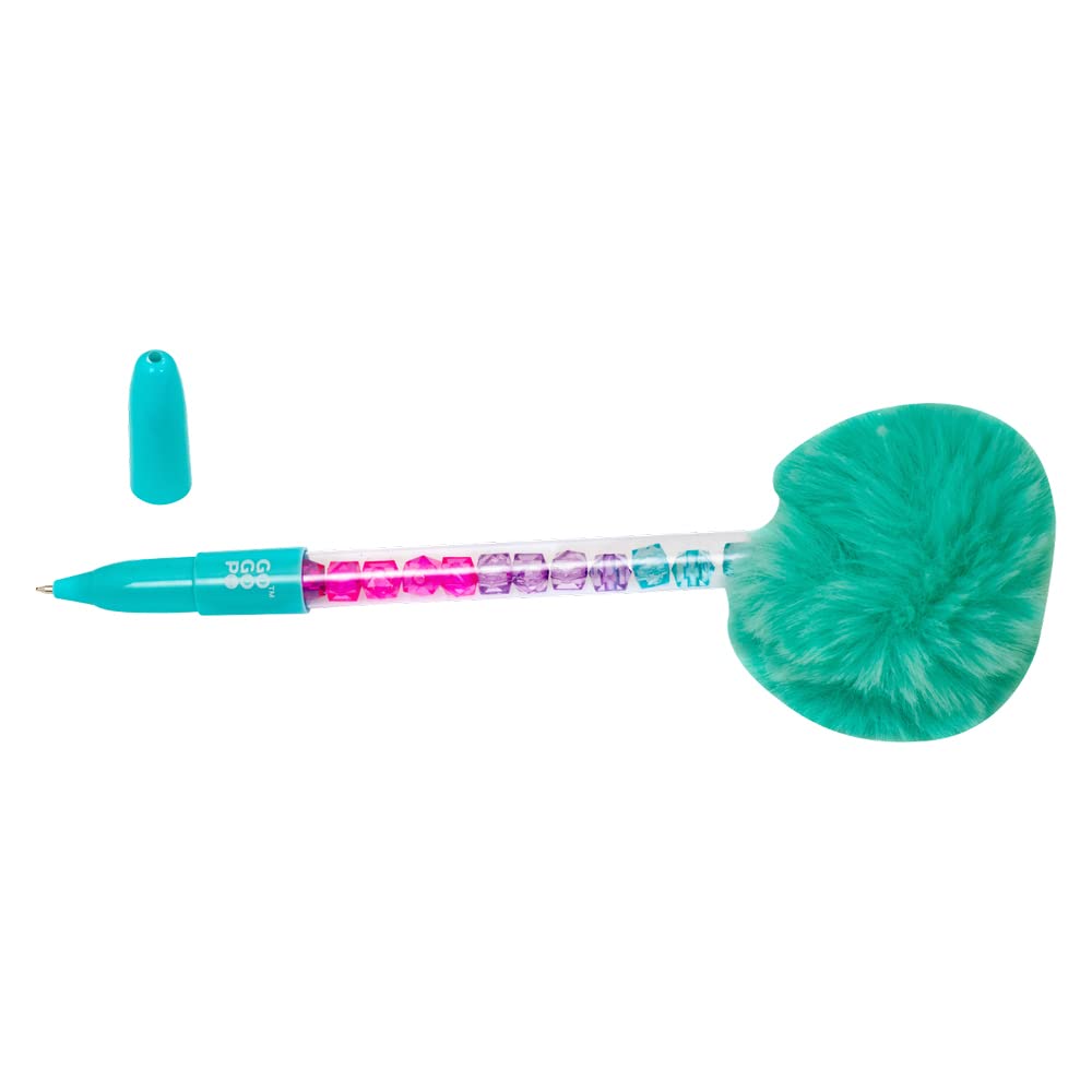 GOGOPOGlitter Pom Pom Pen Sorted Glittery Fluffy Ballpoint School Kids (3 colours, 1 colour will be sent at random)