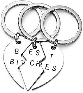 High Polished Stainless Steel Maching 3 Pieces Best Bitches Keychain Jewelry for Best