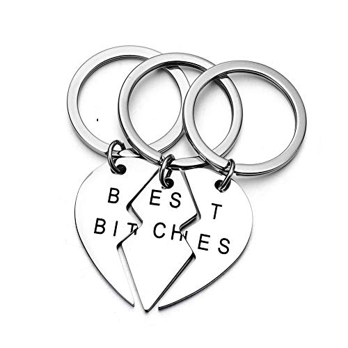 High Polished Stainless Steel Maching 3 Pieces Best Bitches Keychain Jewelry for Best