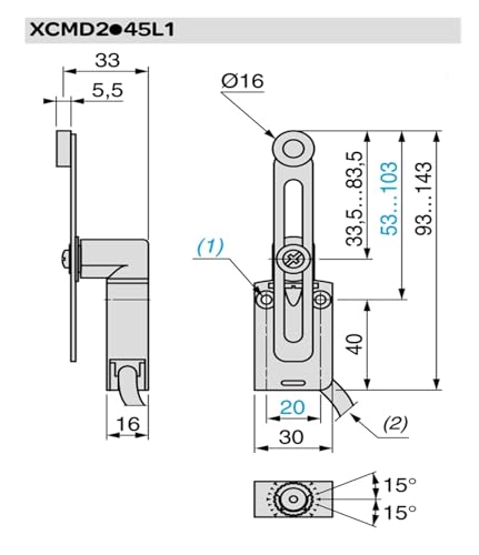 Interruptor de límite XCMD2145L1 con palanca de rodillo termoplástico ZCY45 y cabezal ZCE01 3