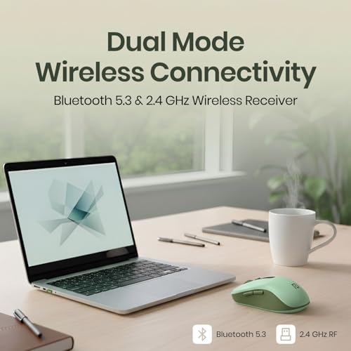 Image of Portronics Toad 9 Wireless Bluetooth Mouse with Dual Wireless (BT + 2.4 GHz), Smart LED Display, Rechargeable Battery, Forward & Back Button, Multi-Device Pair, Upto 4800 Dpi Sensitivity(Green)
