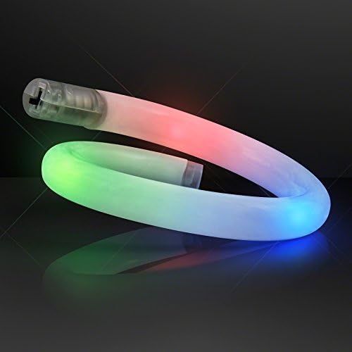 White Tube Light up Bracelets with Flashing Rainbow LEDs (Set of 12)