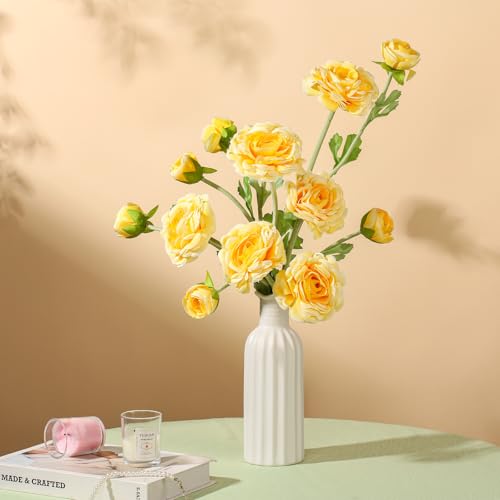 YunNasi Künstliche Kamelie Blumen Real Touch Rose Bouquet Fake Blumen für Home Dekoration Kunstblumen für Hochzeit Arrangements Geschenk für Frauen Geschenk zu Weihnachten (Gelb, 6pcs)