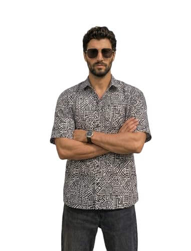 Image of BROWN CULTURE Men's Cotton Blend Floral Print Shirt|Spread Collar|Half Sleeves|Button Down Closure|Standard Length|Casual Wear|Smart Casual Shirt|Modern Men's Fashion|Everyday Casualwear